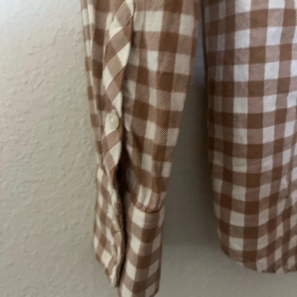 J Crew Women's SZ XXS Brown Checker Button Down Flannel Shirt‎